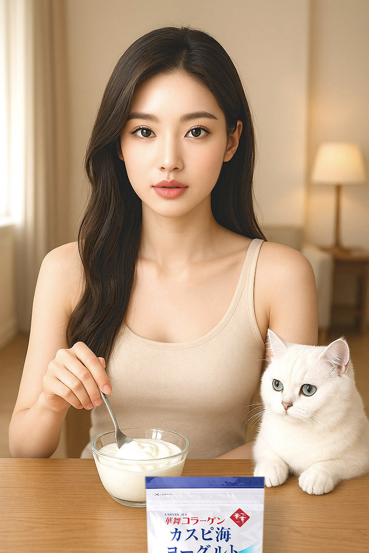 카스피해유산균 요거트를 먹는 모델 화보