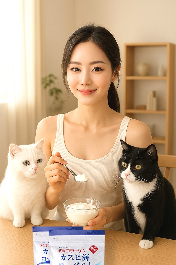 카스피해유산균 요거트를 먹는 모델 화보