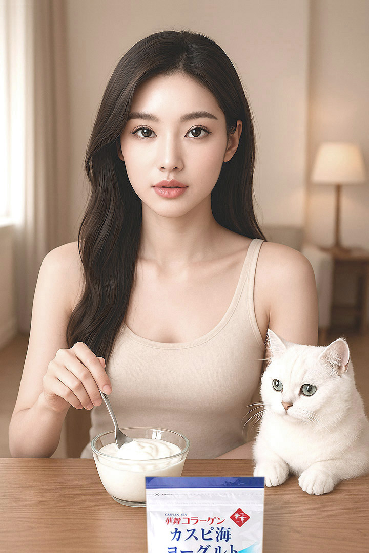 카스피해유산균 요거트를 먹는 모델 화보