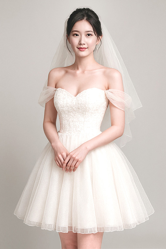 숏 웨딩 드레스 뷰티 모델37