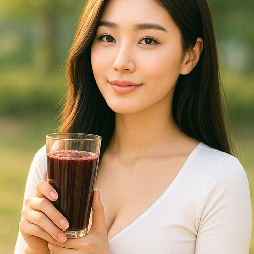 푸룬주스를 먹고 있는 모델1